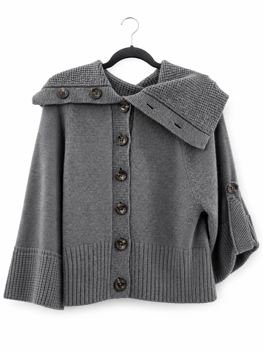 Banana Republic Gray Button-Front Knit Cardigan with Wide Collar